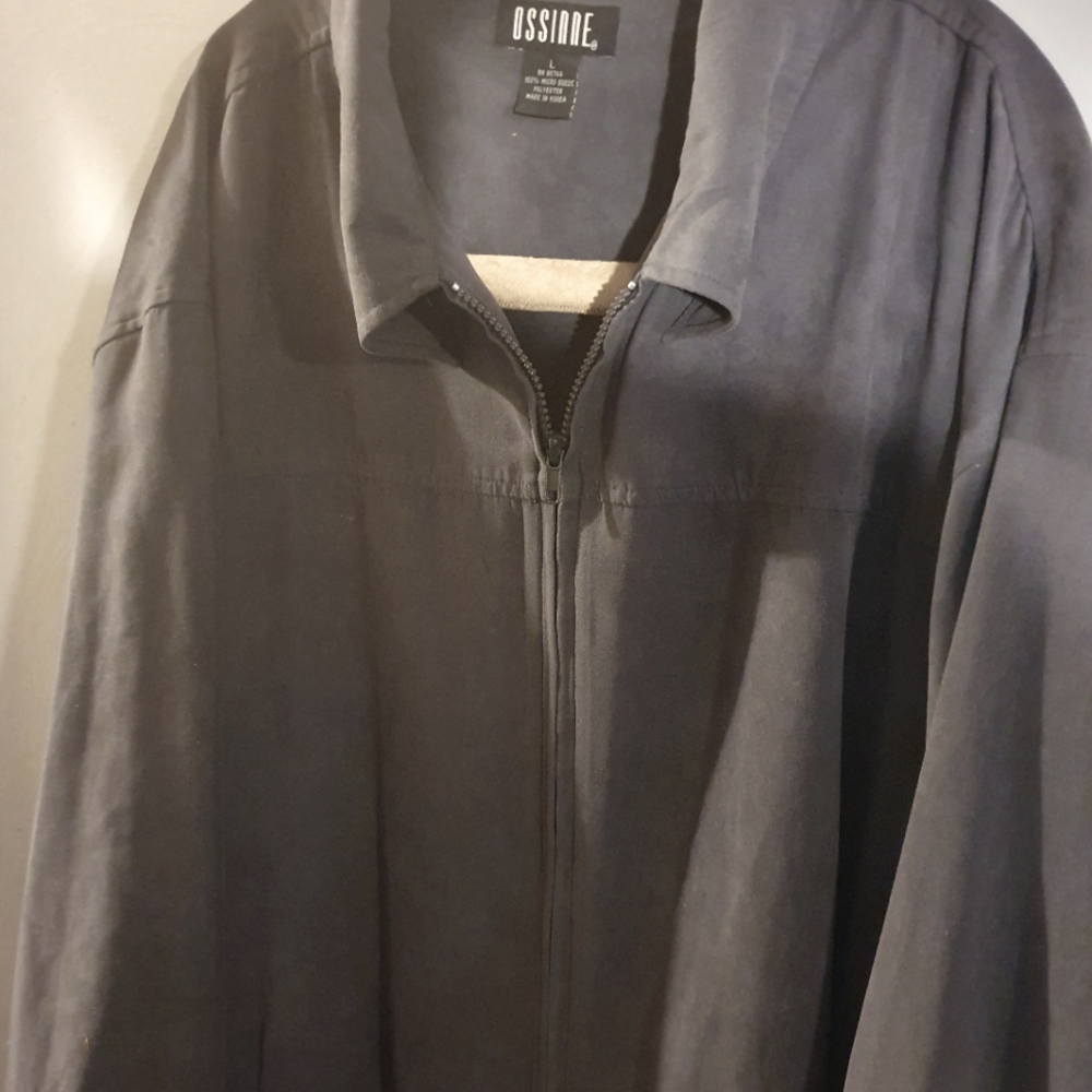 A Grey micro suede light weight casual jacket.made in Europe  zipper reversed